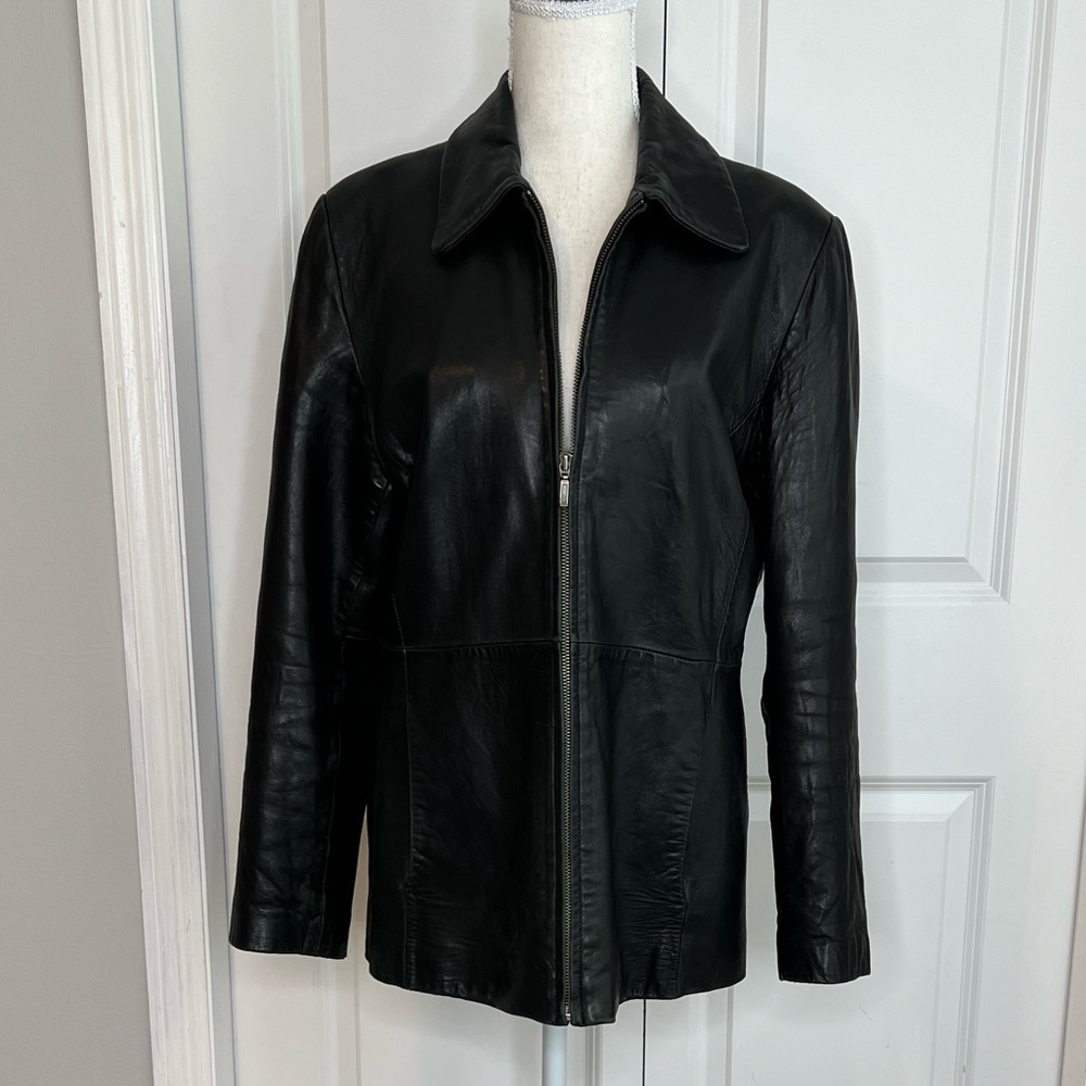 Colebrook & Co. Women’s Vintage 90s Black Leather Jacket Full Zip Dressy Biker